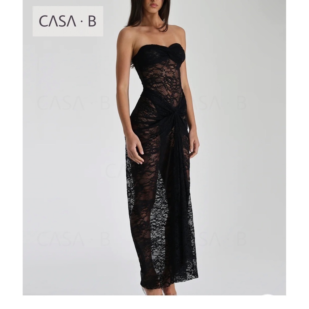 NEW to CASA B💫 Theresa Twist-Front Strapless See Through Dress in Black Lace